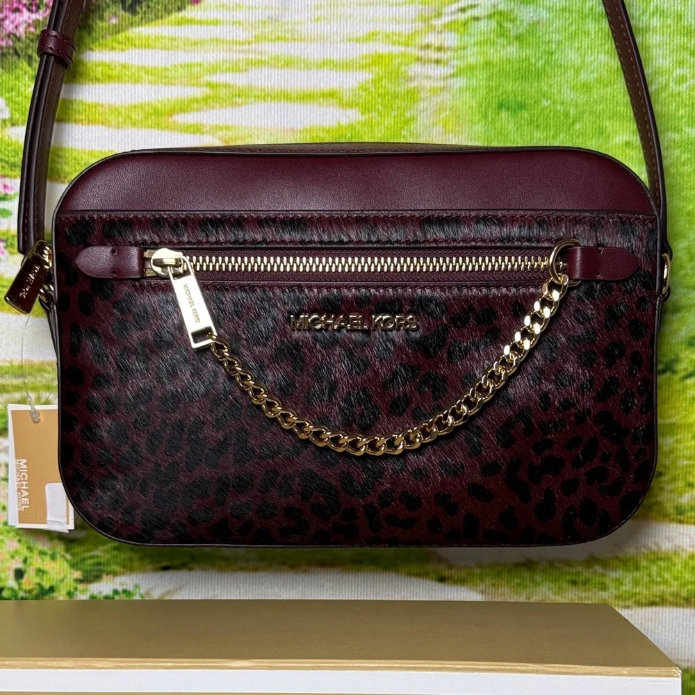 Michael Kors Dark Red / burgundy/ oxblood jet set Animal Print Crossbody Bag - Picture 2 of 16